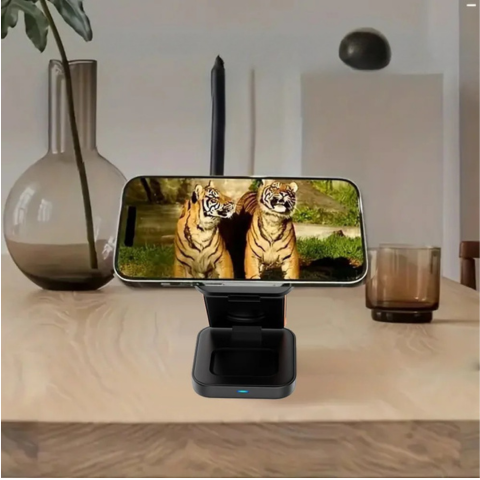 MagSafe対応 3台同時充電 ワイヤレス充電ステーション 30W 折りたたみ式