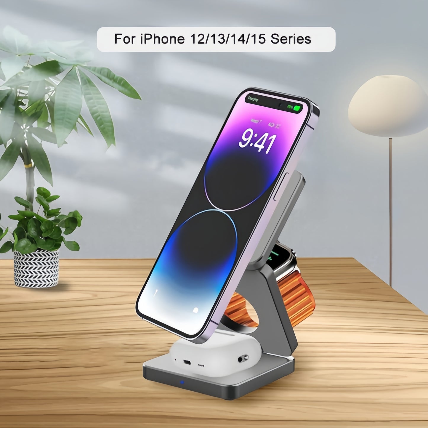 MagSafe対応 3台同時充電 ワイヤレス充電ステーション 折りたたみ式