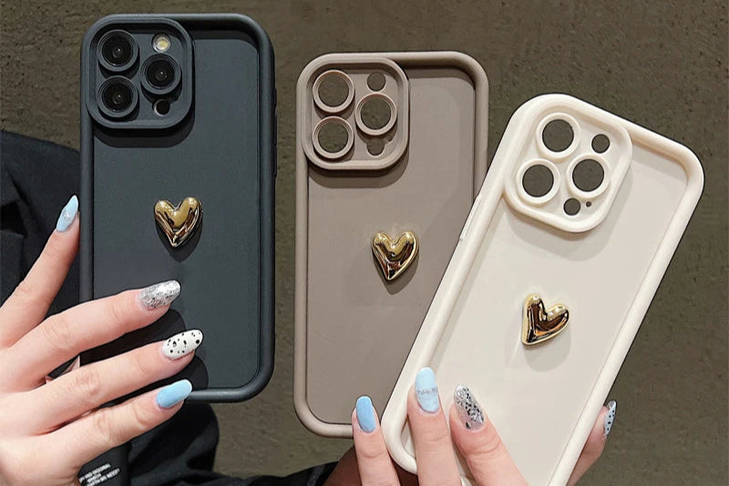 3Dハートデザイン iPhoneケース マット仕上げ 衝撃吸収 ソフトカバー