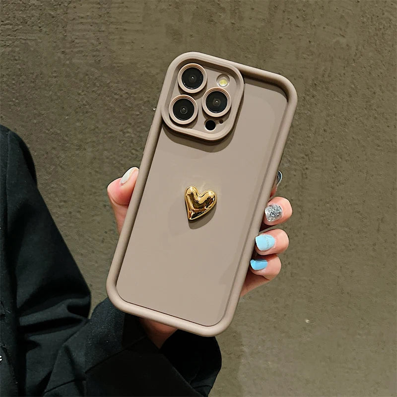 3Dハートデザイン iPhoneケース マット仕上げ 衝撃吸収 ソフトカバー