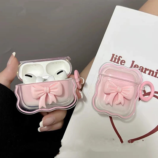 AirPods用3Dリボン花柄ケース|キーチェーン付き