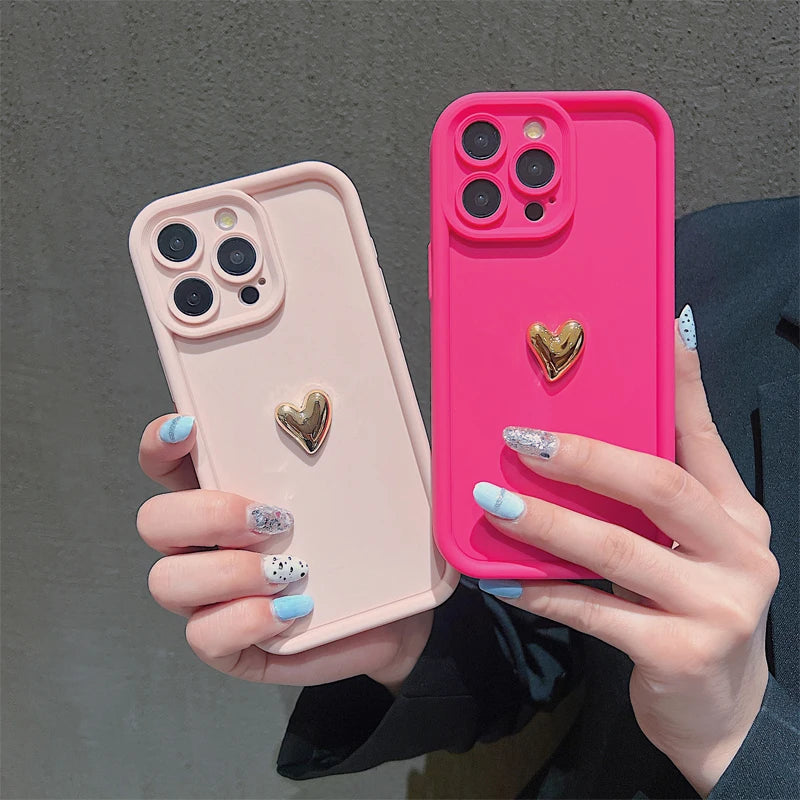 3Dハートデザイン iPhoneケース マット仕上げ 衝撃吸収 ソフトカバー