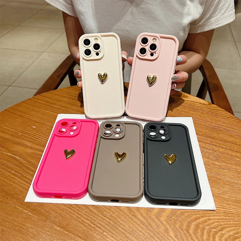 3Dハートデザイン iPhoneケース マット仕上げ 衝撃吸収 ソフトカバー