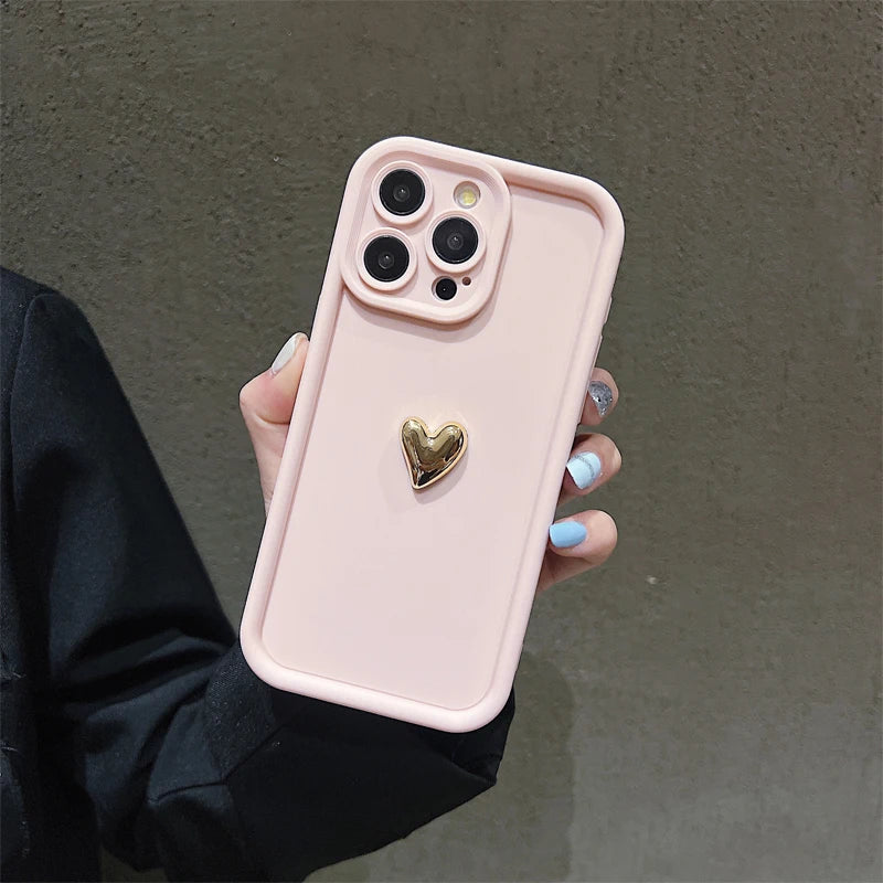 3Dハートデザイン iPhoneケース マット仕上げ 衝撃吸収 ソフトカバー