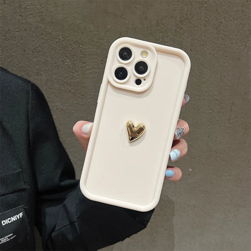 3Dハートデザイン iPhoneケース マット仕上げ 衝撃吸収 ソフトカバー