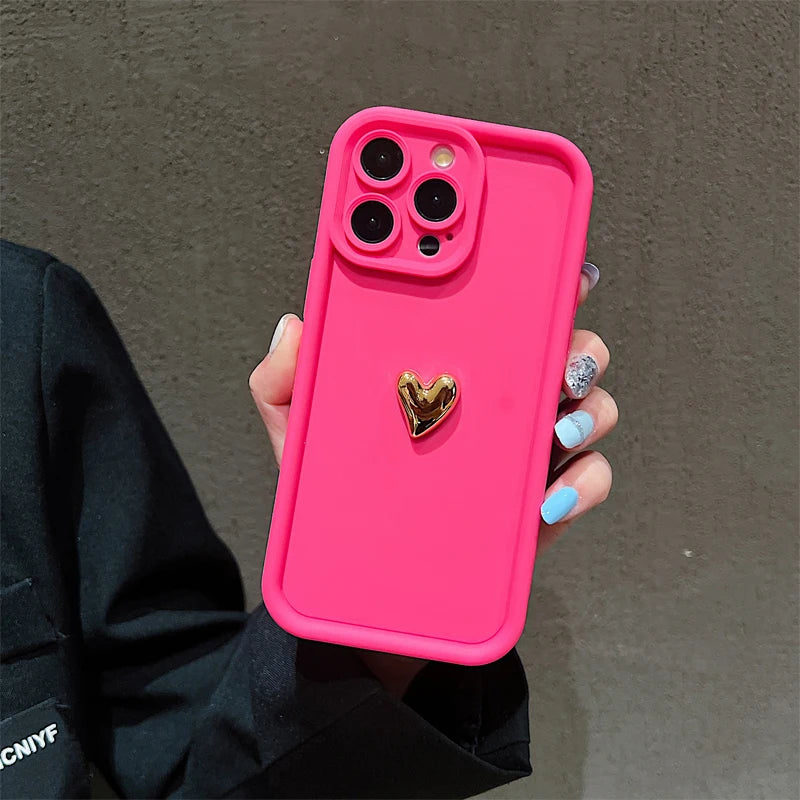 3Dハートデザイン iPhoneケース マット仕上げ 衝撃吸収 ソフトカバー