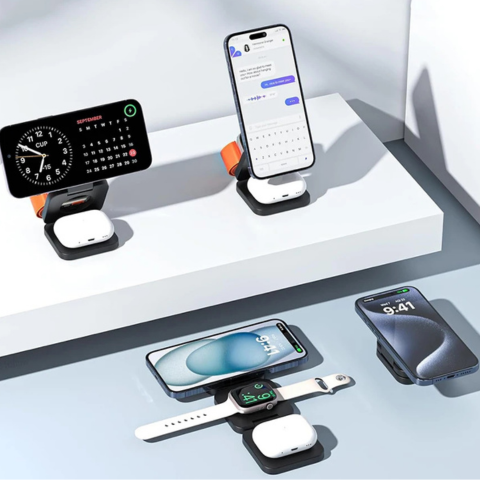 MagSafe対応 3台同時充電 ワイヤレス充電ステーション 折りたたみ式