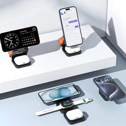 MagSafe対応 3台同時充電 ワイヤレス充電ステーション 折りたたみ式