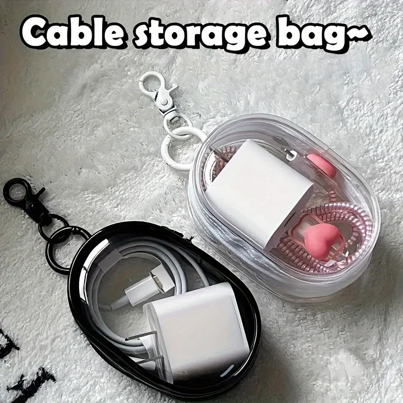 ミニ透明ジッパー収納ポーチ｜イヤホン＆充電器用 コンパクト整理バッグ