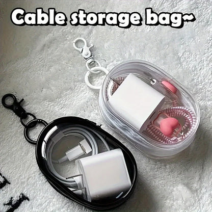 ミニ透明ジッパー収納ポーチ｜イヤホン＆充電器用 コンパクト整理バッグ