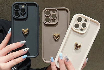 3Dハートデザイン iPhoneケース マット仕上げ 衝撃吸収 ソフトカバー