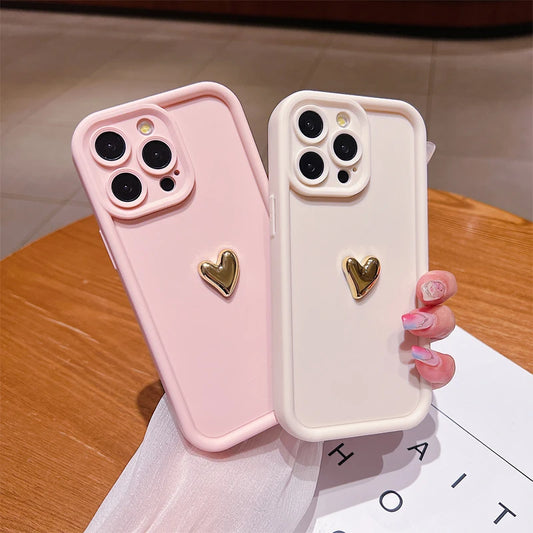 3Dハートデザイン iPhoneケース マット仕上げ 衝撃吸収 ソフトカバー