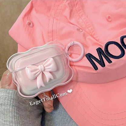 AirPods用3Dリボン花柄ケース｜キーチェーン付き