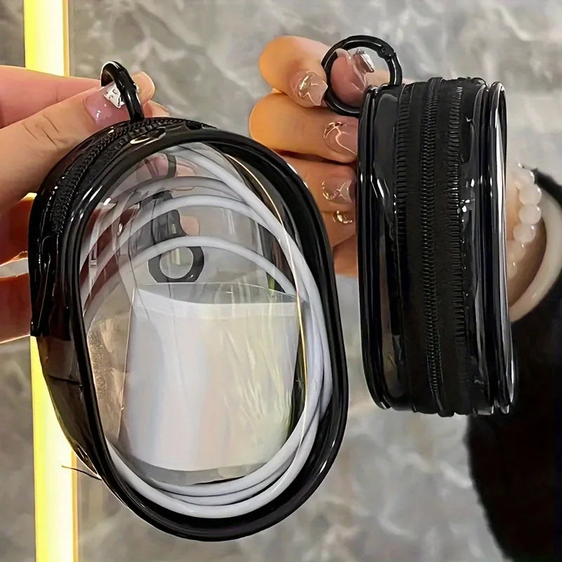 ミニ透明ジッパー収納ポーチ｜イヤホン＆充電器用 コンパクト整理バッグ
