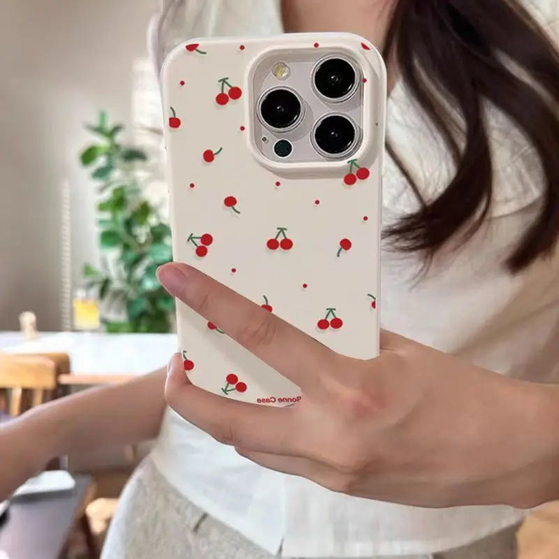 かわいいチェリー柄シリコンケース｜iPhone各種対応