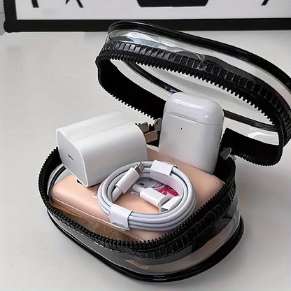 ミニ透明ジッパー収納ポーチ｜イヤホン＆充電器用 コンパクト整理バッグ