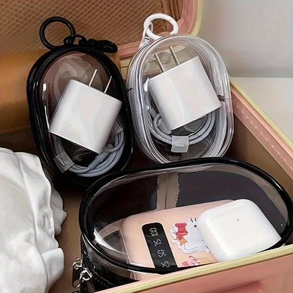 ミニ透明ジッパー収納ポーチ｜イヤホン＆充電器用 コンパクト整理バッグ